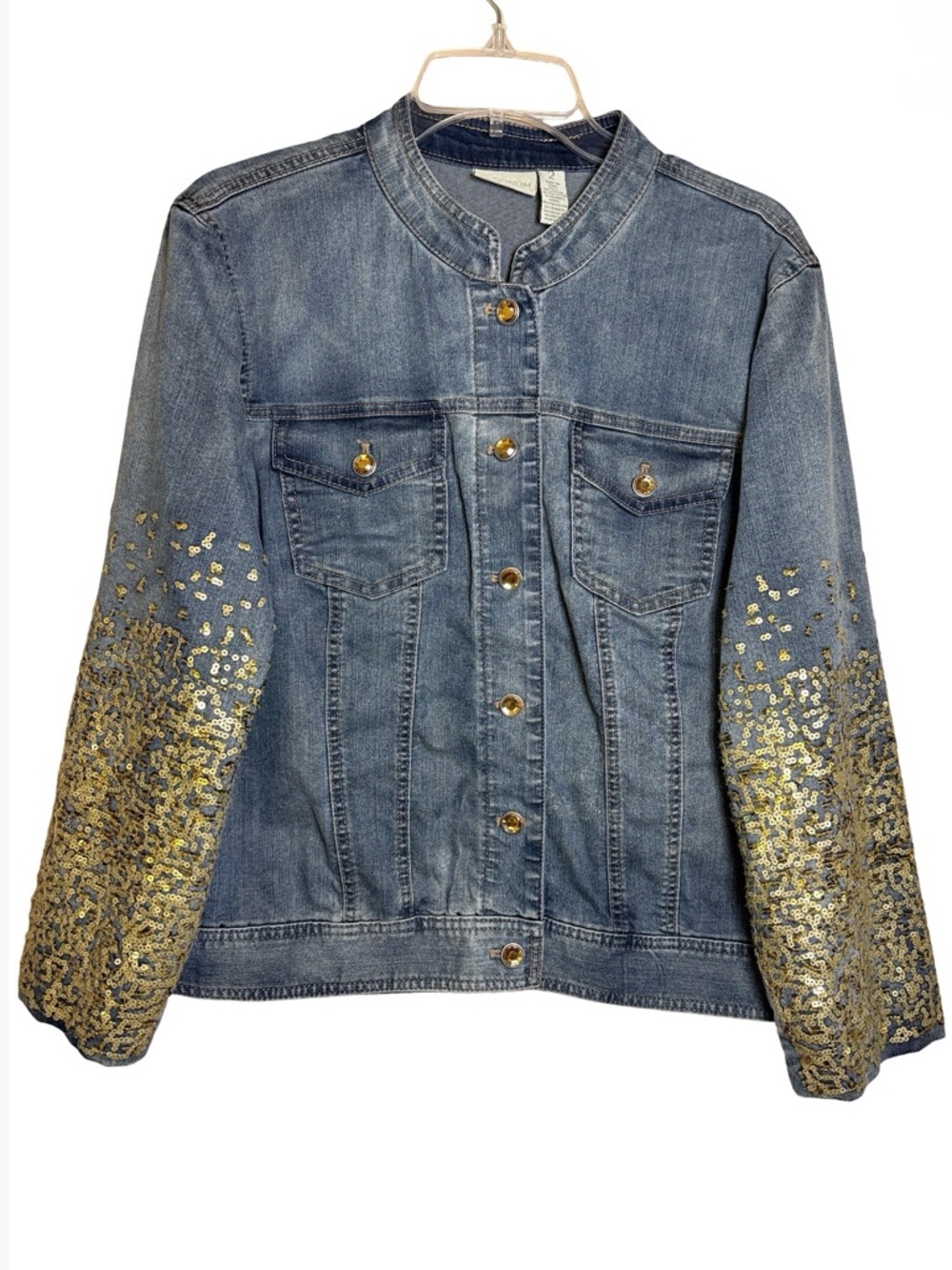 Platinum Chicos Gold Sequins Blue Jean Denim Jacket Ladies 2